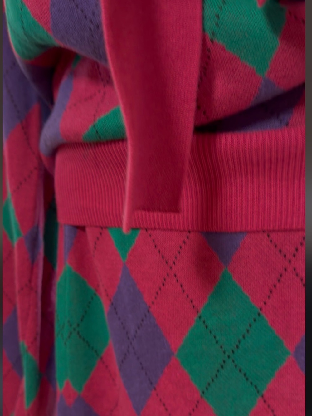 Argyle Knit Skirt Set in Magenta, Green & Purple with Bow